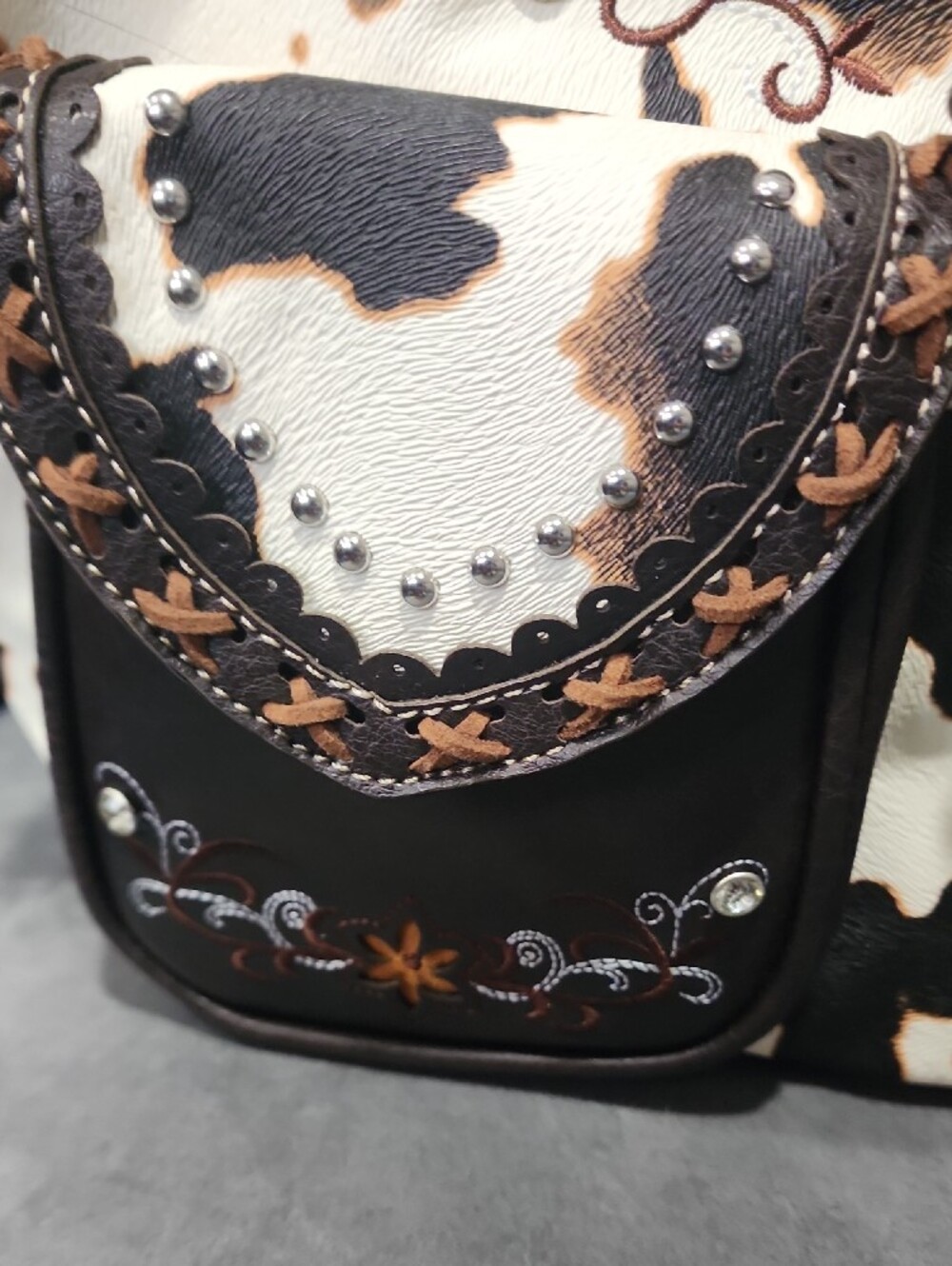 Cow Print & Brown  Western Buckle Backpack - Unbranded - Picture 3 of 7